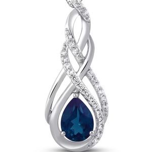 💎Stunning sterling silver Blue Sapphire Diamond Necklace By Kay jewelers